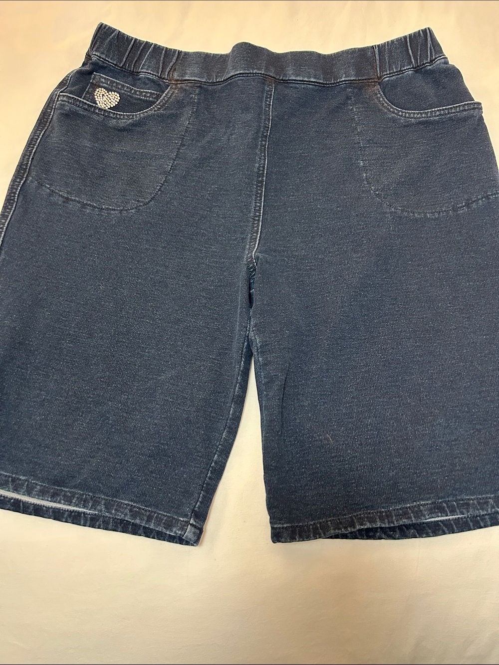 Women’s quaker factory Denim-Elastic Waist Shorts with Heart Accent